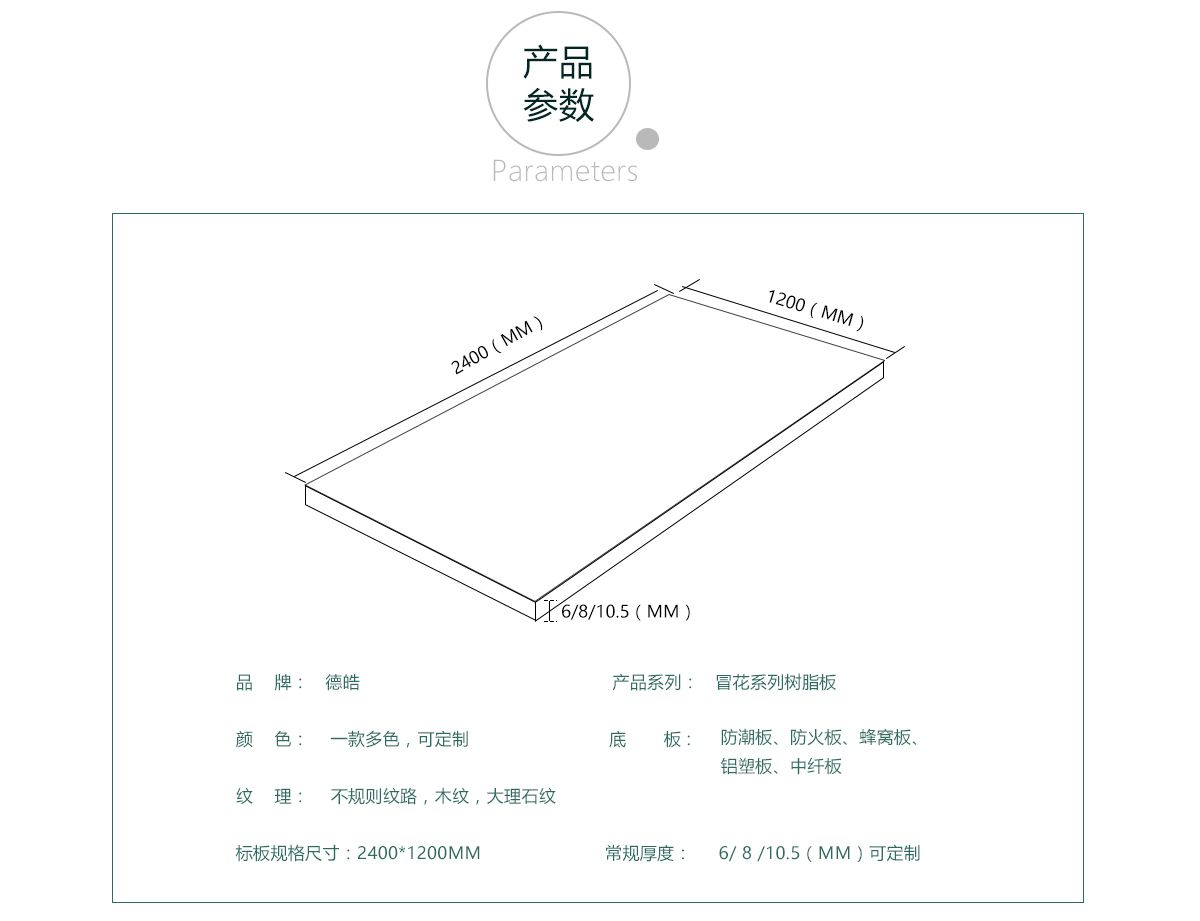 冒花樹脂板的產品參數介紹